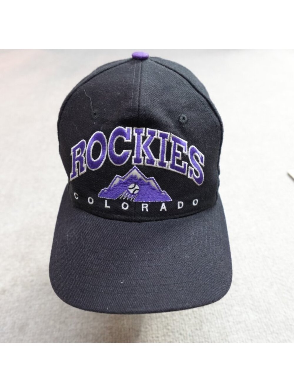 Vintage Rockies Colorado Hat Black Drew Pearson Chalk Line Snapback